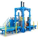 Ligne de pressage et de cerclage automatique Sorsa pour bobines de fil avec intégration de robot ABB et tête de soudage TIG.