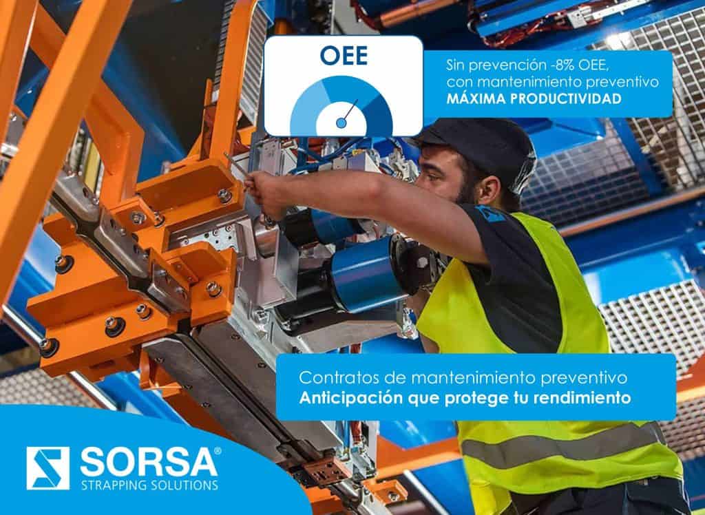 Technician performing preventive maintenance on Sorsa automatic strapping head